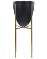 Plant Stand Black with Gold Iron 16 x 16 x 41 cm Indoor Outdoor Metal Flower Pot UV Resistant Modern Industrial Standing Planter Beliani