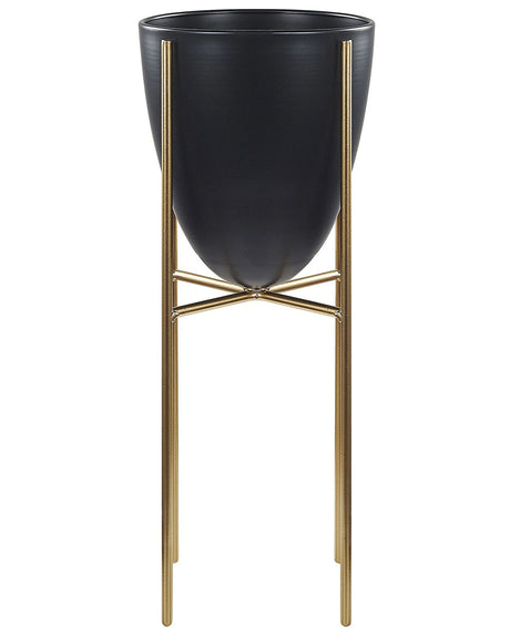 Plant Stand Black with Gold Iron 16 x 16 x 41 cm Indoor Outdoor Metal Flower Pot UV Resistant Modern Industrial Standing Planter Beliani