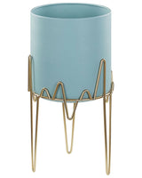 Plant Stand Blue with Gold Iron 19 x 19 x 39 cm Indoor Outdoor Metal Flower Pot UV Resistant Modern Industrial Standing Planter Beliani