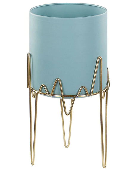 Plant Stand Blue with Gold Iron 19 x 19 x 39 cm Indoor Outdoor Metal Flower Pot UV Resistant Modern Industrial Standing Planter Beliani