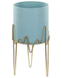 Plant Stand Blue with Gold Iron 19 x 19 x 39 cm Indoor Outdoor Metal Flower Pot UV Resistant Modern Industrial Standing Planter Beliani