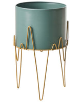 Plant Stand Green with Gold Iron 28 x 28 x 50 cm Indoor Outdoor Metal Flower Pot UV Resistant Modern Industrial Standing Planter Beliani