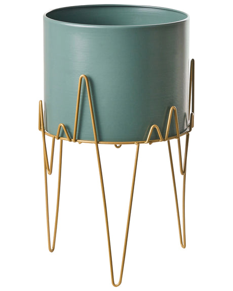 Plant Stand Green with Gold Iron 28 x 28 x 50 cm Indoor Outdoor Metal Flower Pot UV Resistant Modern Industrial Standing Planter Beliani