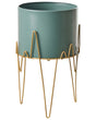 Plant Stand Green with Gold Iron 28 x 28 x 50 cm Indoor Outdoor Metal Flower Pot UV Resistant Modern Industrial Standing Planter Beliani