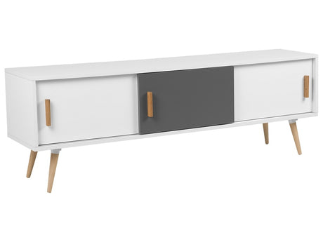 Sideboard White and Grey with Wooden Legs 3 Sliding Doors Beliani