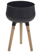 Plant Stand Black Iron Wooden Legs 30 x 30 x 47 cm Indoor Outdoor Metal Flower Pot UV Resistant Modern Industrial Standing Planter Beliani