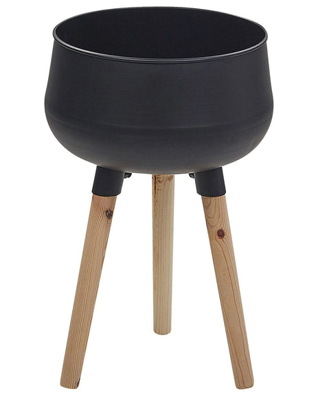 Plant Stand Black Iron Wooden Legs 30 x 30 x 47 cm Indoor Outdoor Metal Flower Pot UV Resistant Modern Industrial Standing Planter Beliani