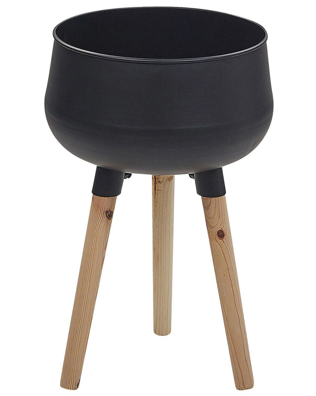 Plant Stand Black Iron Wooden Legs 30 x 30 x 47 cm Indoor Outdoor Metal Flower Pot UV Resistant Modern Industrial Standing Planter Beliani