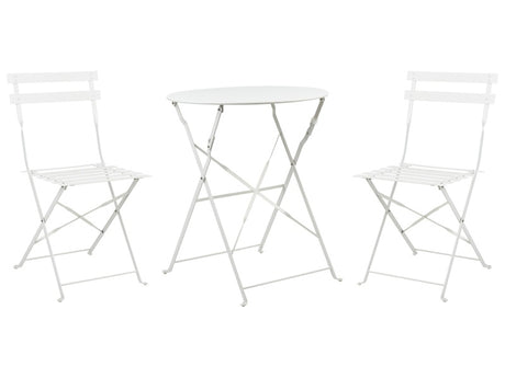 3 Piece Bistro Set White Metal Folding Slatted Seat Back Outdoor Beliani