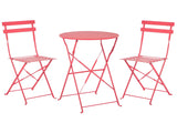 3 Piece Bistro Set Red Metal Folding Slatted Seat Back Outdoor Beliani