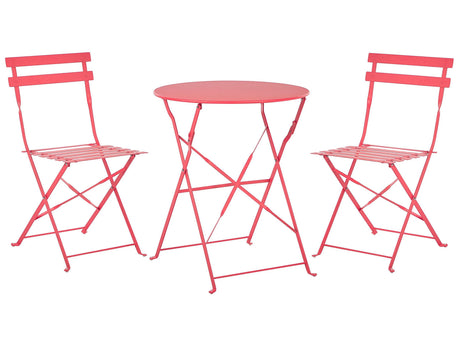 3 Piece Bistro Set Red Metal Folding Slatted Seat Back Outdoor Beliani