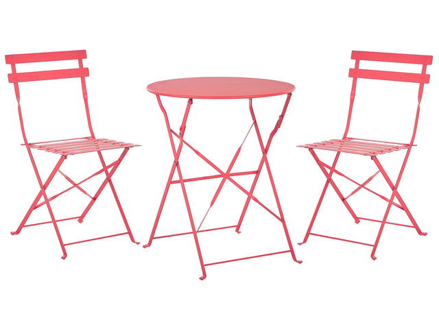 3 Piece Bistro Set Red Metal Folding Slatted Seat Back Outdoor Beliani