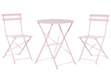 3 Piece Bistro Set Pastel Pink Metal Folding Slatted Seat Back Outdoor Beliani
