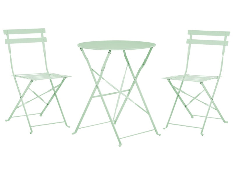 3 Piece Bistro Set Mint Green Metal Folding Slatted Seat Back Outdoor Beliani