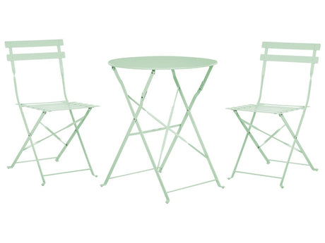 3 Piece Bistro Set Mint Green Metal Folding Slatted Seat Back Outdoor Beliani