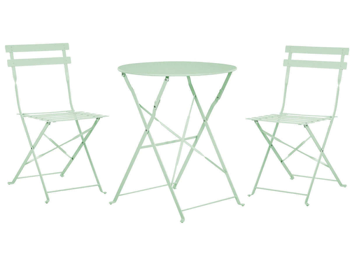 3 Piece Bistro Set Mint Green Metal Folding Slatted Seat Back Outdoor Beliani