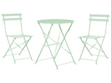 3 Piece Bistro Set Mint Green Metal Folding Slatted Seat Back Outdoor Beliani