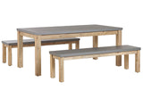 Outdoor Dining Set Grey Fibre Cement Light Acacia Wood 6 Seater Table 2 Benches Modern Industrial Design Beliani