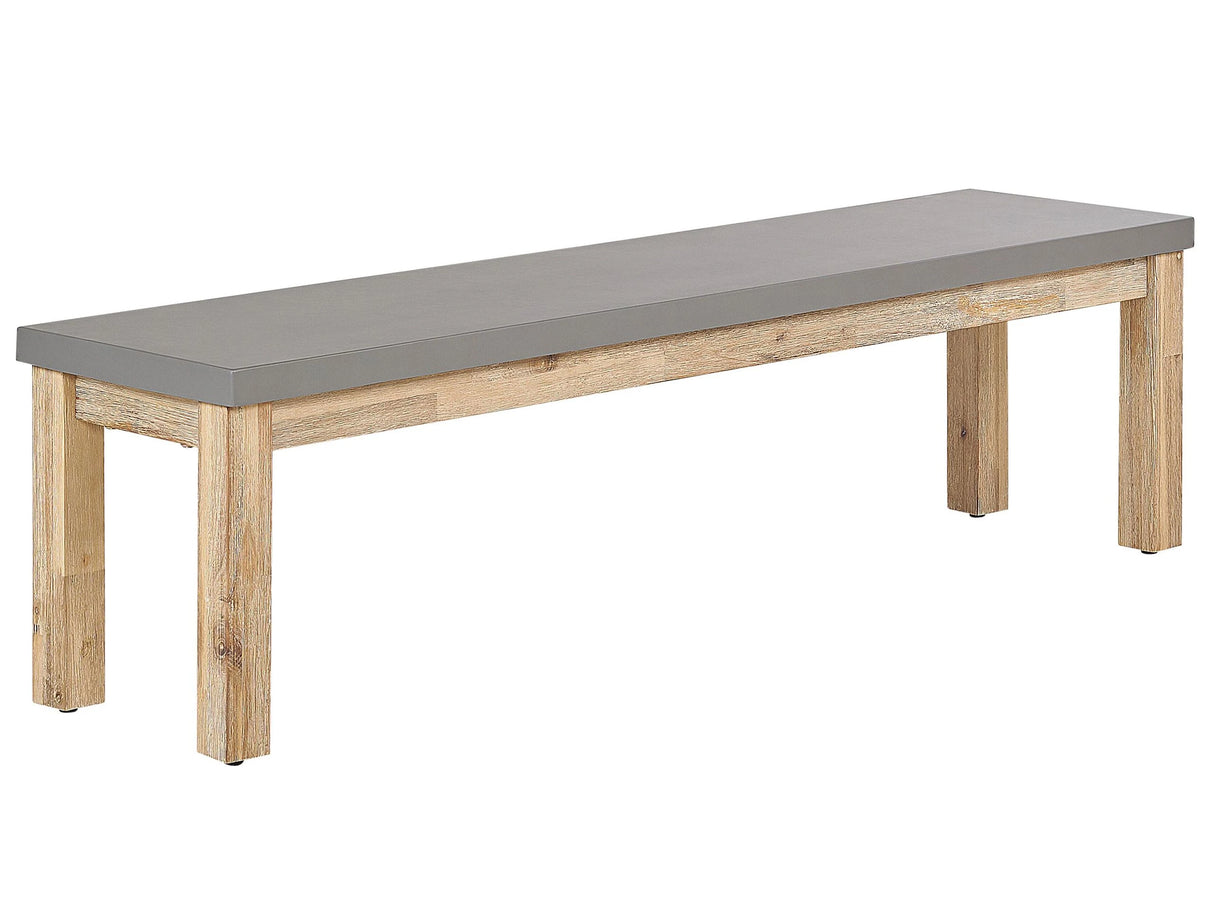 Outdoor Garden Bench Fibre Cement Top Grey Wooden Base 3 Seater 180 x 90 cm Modern Industrial Patio Furniture  Beliani
