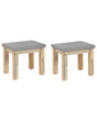 Set of 2 Outdoor Garden Stools Grey Fibre Cement Seat Light Acacia Wood Base Modern Industrial Patio Footstool Beliani