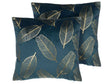 Set of 2 Decorative Cushions Blue Velvet Leaf Pattern 45 x 45 cm Gold Foil Print Decor Accessories Beliani