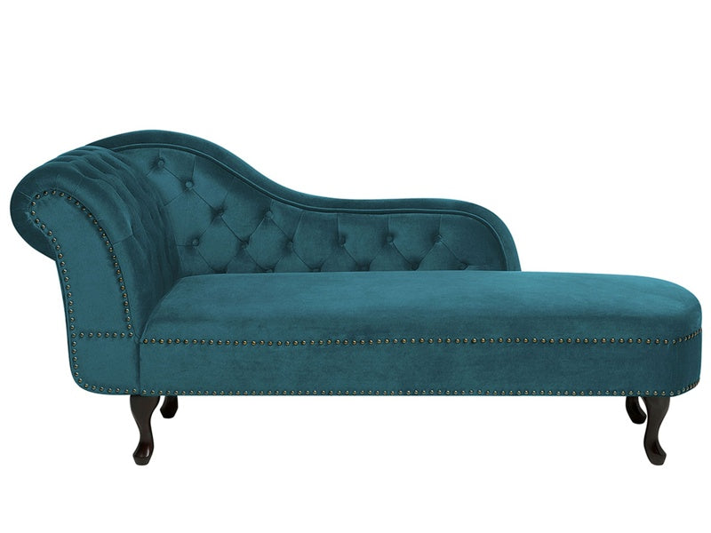 Chaise Lounge Teal Left Hand Velvet Buttoned Beliani