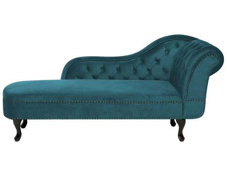 Chaise Lounge Teal Right Hand Velvet Buttoned Beliani