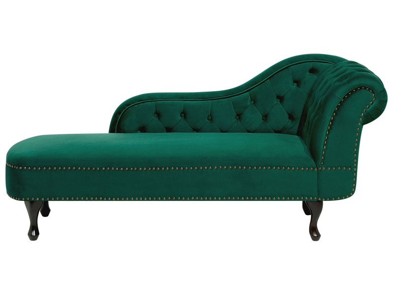 Chaise Lounge Green Right Hand Velvet Buttoned Nailheads Beliani