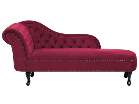 Chaise Lounge Burgundy Left Hand Velvet Buttoned Beliani