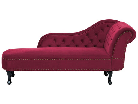 Chaise Lounge Burgundy Right Hand Velvet Buttoned Beliani