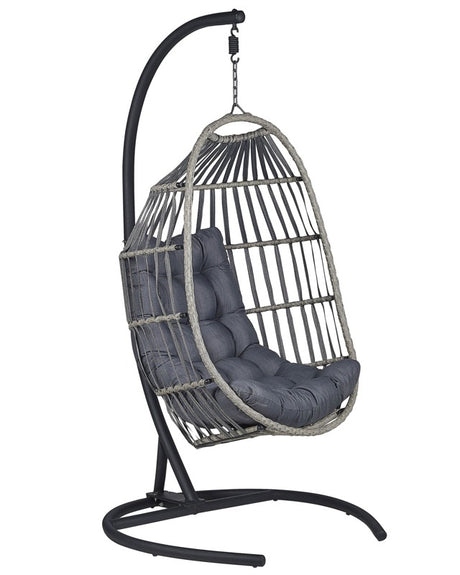 Hanging Chair PE Rattan Dark Grey Outdoor Indoor Patio with a Stand Modern Swing Chair Beliani