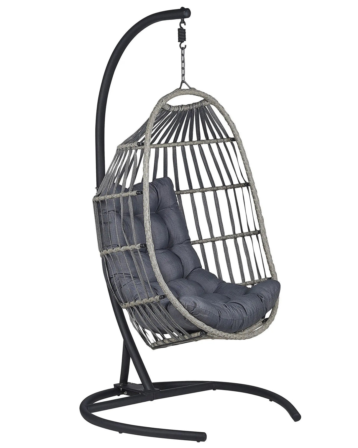 Hanging Chair PE Rattan Dark Grey Outdoor Indoor Patio with a Stand Modern Swing Chair Beliani