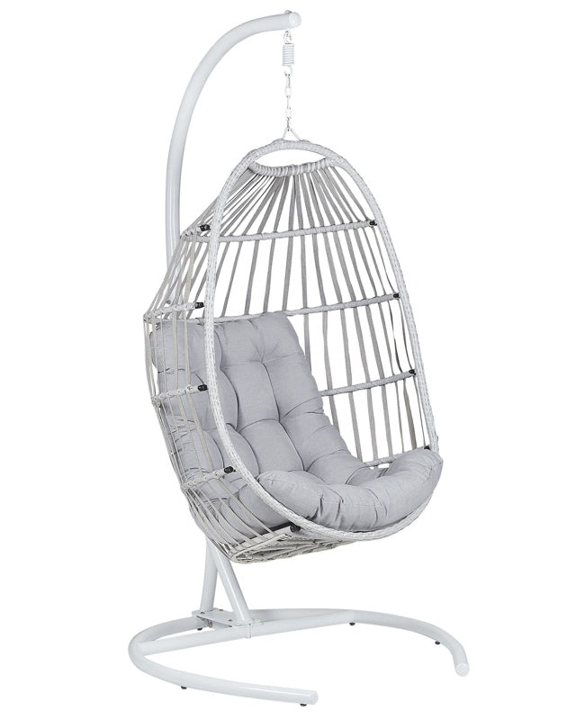 Hanging Chair PE Rattan Light Grey Outdoor Indoor Patio with a Stand Modern Swing Chair Beliani