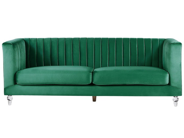 Sofa Green 3 Seater Velvet Tuxedo Style Quilting Beliani