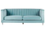 Sofa Light Blue 3 Seater Velvet Tuxedo Style Quilting Beliani