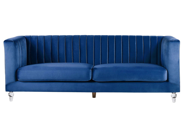 Sofa Blue 3 Seater Velvet Tuxedo Style Quilting Beliani