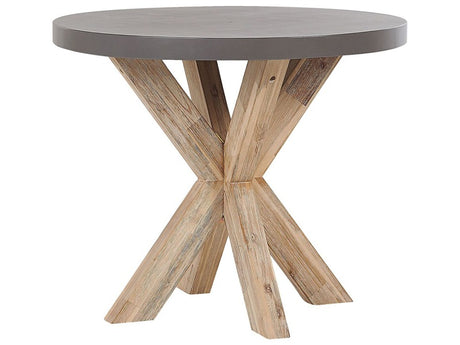 Outdoor Dining Table Grey Concrete Tabletop Light Wooden Legs Acacia 4 People Capacity Round ø 90 cm Beliani