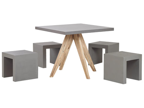 Outdoor Dining Set Grey Light Wood Fibre Cement For 4 People Table and Stools Modern Design Beliani