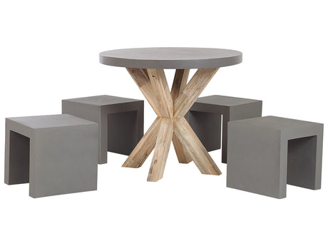 Outdoor Dining Set Grey Light Wood Fibre Cement For 4 People Table and Stools Modern Design Beliani