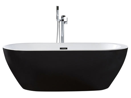 Freestanding Bath Tub Acrylic Black Oval 160 x 75 cm Overflow System Modern Beliani