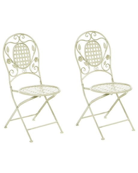 Set of 2 Garden Chairs Light Green Iron Foldable Distressed Metal Outdoor UV Rust Resistance French Retro Style Beliani