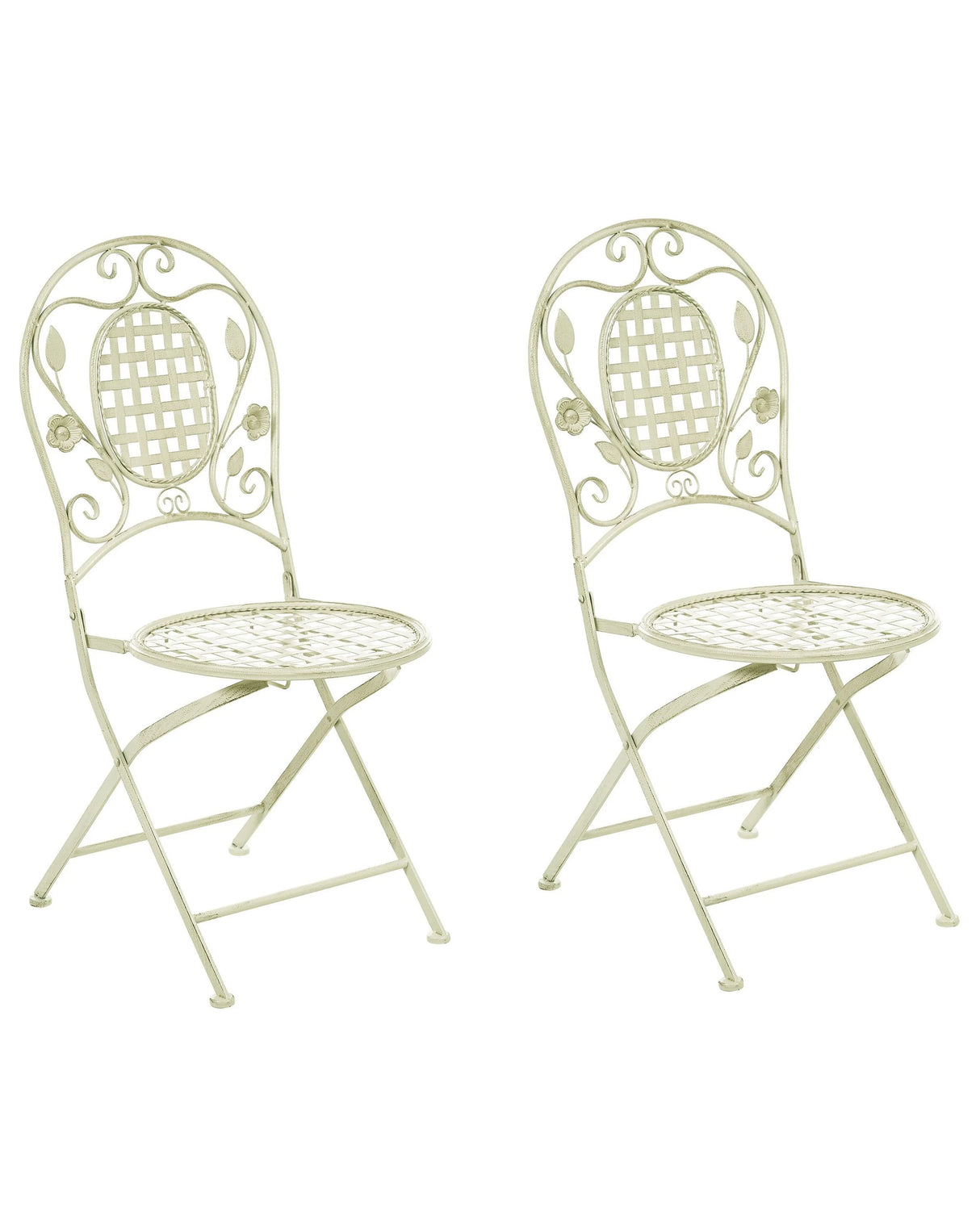 Set of 2 Garden Chairs Light Green Iron Foldable Distressed Metal Outdoor UV Rust Resistance French Retro Style Beliani
