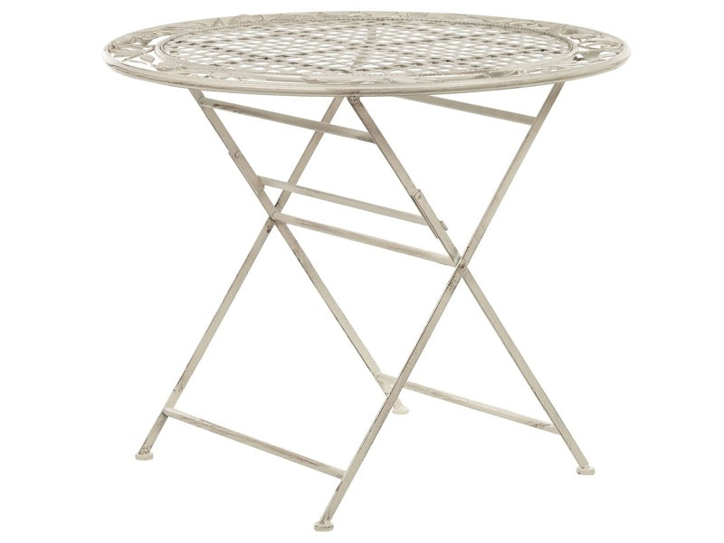 Garden Table Off-White Iron Foldable Distressed Metal Round 90 cm for 4 Outdoor UV Rust Resistance French Retro Style Beliani