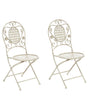 Set of 2 Garden Chairs Off-White Iron Foldable Distressed Metal Outdoor UV Rust Resistance French Retro Style Beliani