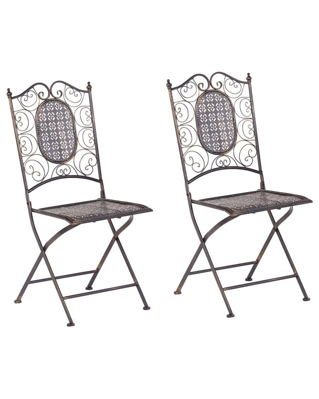 Set of 2 Garden Chairs Black Iron Foldable Distressed Metal Outdoor UV Rust Resistance French Retro Style Beliani