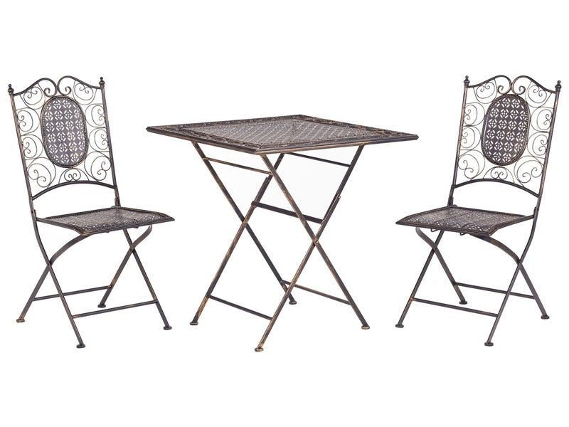 Garden Bistro Set Black Iron Foldable Distressed Metal 2 Chairs Table Outdoor UV Rust Resistance French Retro Style Beliani