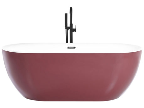 Freestanding Bath Glossy Red Sanitary Acrylic Single 170 x 80 cm Oval Modern Design Beliani