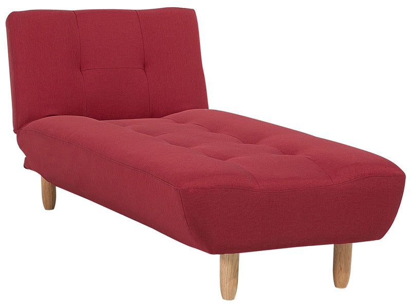 Chaise Lounge Red Fabric Upholstery Light Wood Legs Scandinavian Style Beliani