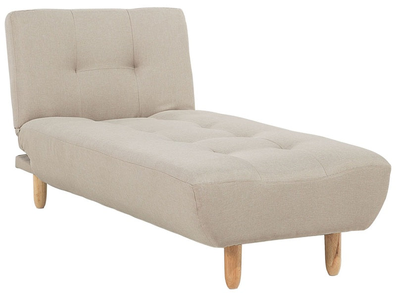 Chaise Lounge Beige Fabric Upholstery Light Wood Legs Scandinavian Style Beliani