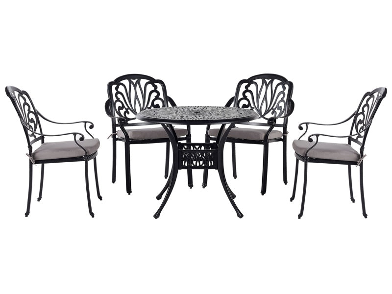 Garden Dining Set Black Aluminium Outdoor Table 4 Chairs Polyester Seat Pads Beliani